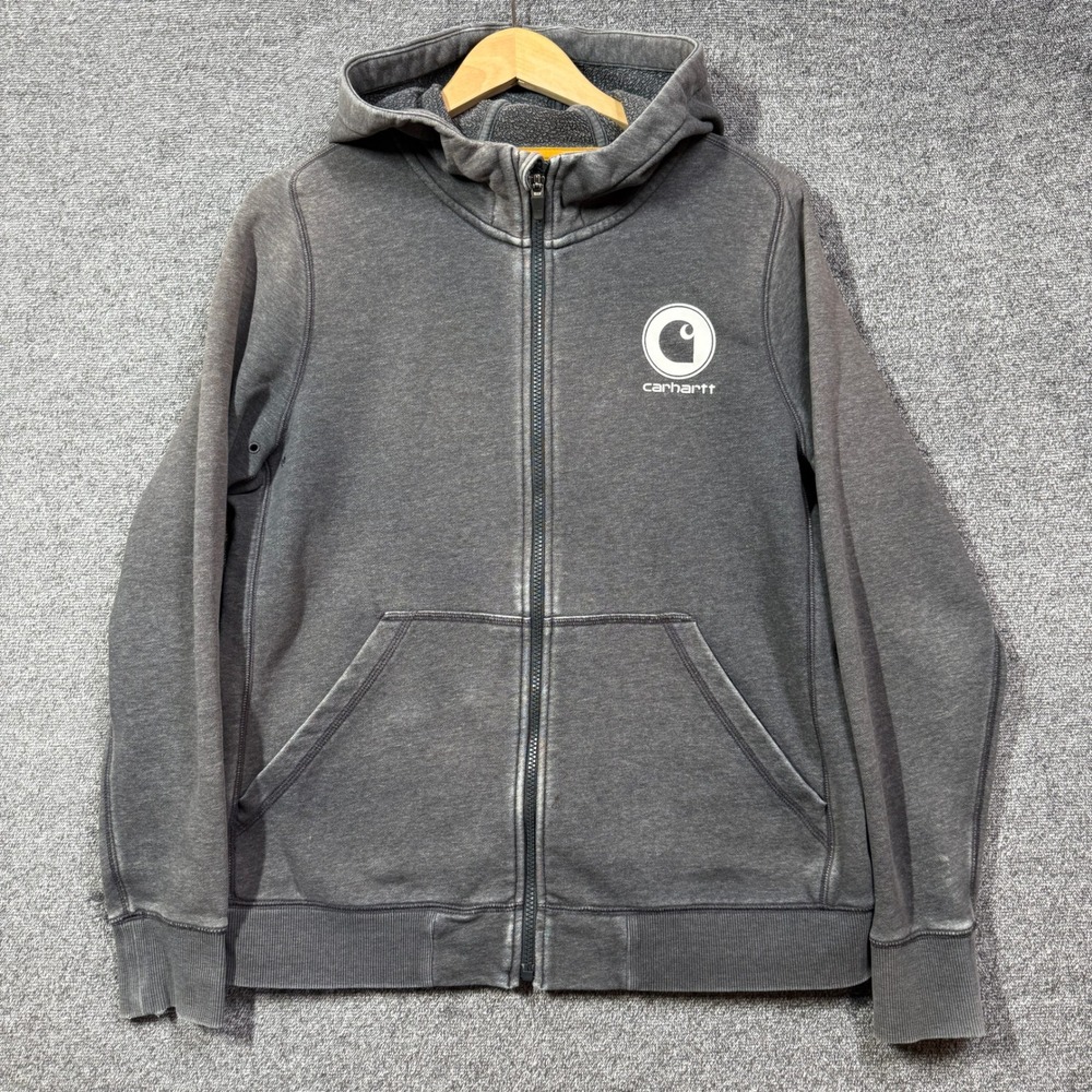 Carhartt Hoodie Womens L 12-14‎ Full Zip Gray Slightly Fitted Fleece Sweatshirt